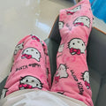 Kawaii Cartoon Pajamas Pants Halloween Hello Kitty Coral Fleece Pajama Pants Casual Home Soft Trousers Girl Clothes Gift - Blingy Bag LLC