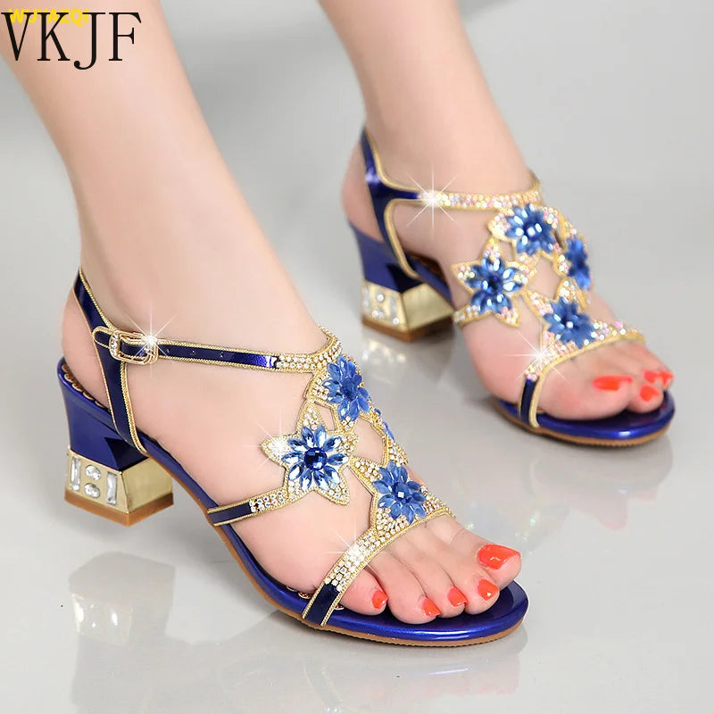 2025 Women’s Fashion Sandals – Leather High & Low Heel Sandals with Diamonds for Beach & Outdoor
