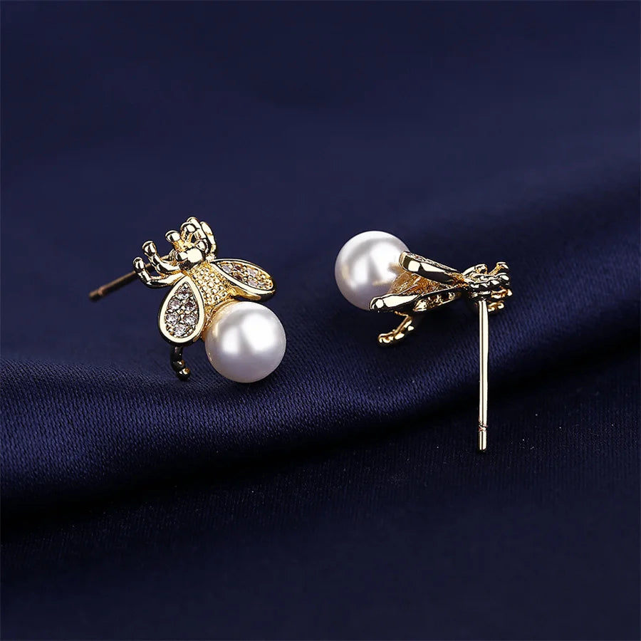 Honey Bee Pearl Stud Earrings - Blingy Bag LLC