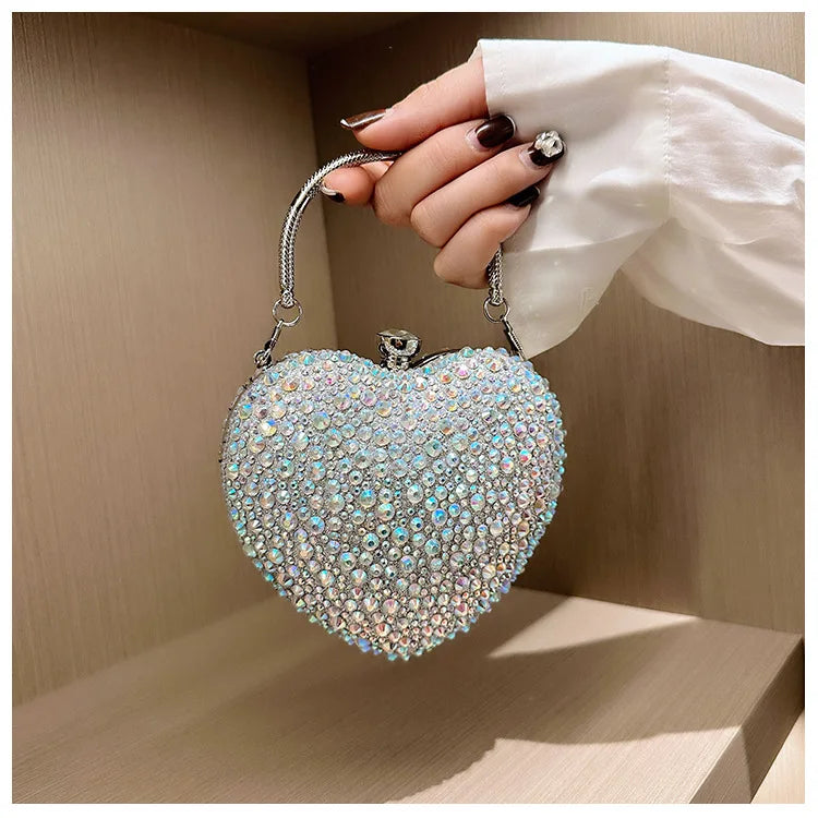 2024 Luxury Diamond Inlay Heart Shape Crystal Clutch Purse Stones Evening Wedding Party Shoulder Bag Rhinestone Clutches Bags - Blingy Bag LLC