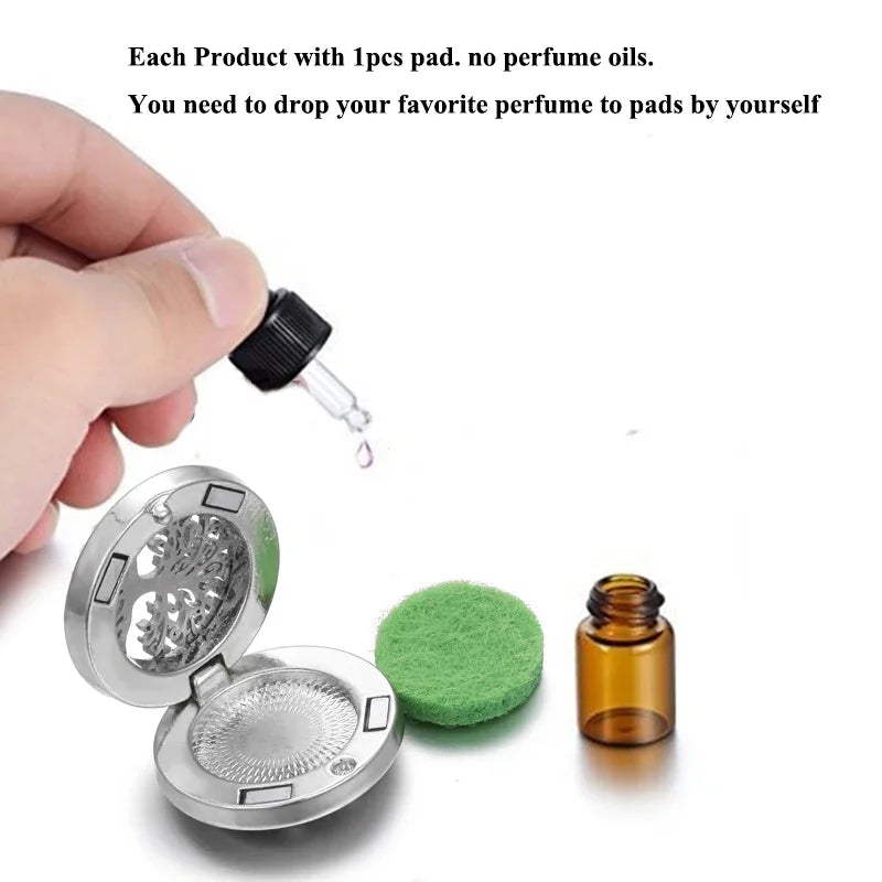 10pcs/lot Wholesale Essential Oil Diffuser Perfume Locket Pendant Necklace 34MM Round Open Locket Stainless Steel Aroma Necklace - Blingy Bag LLC