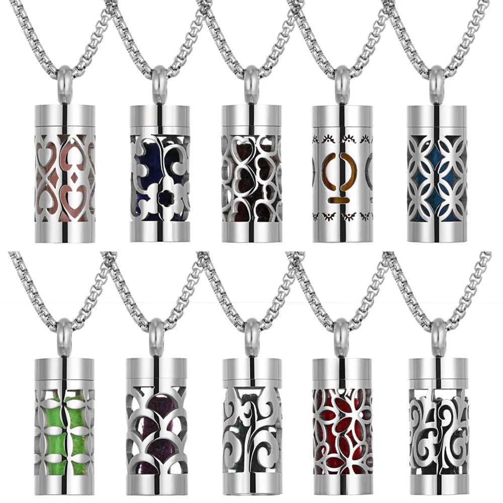 10PCS/LOT Wholesale Stainless Steel Aromatherapy Necklace Hollow Out Locket Box Perfume Essential Oil Diffuser Pendant Necklace - Blingy Bag LLC