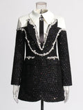 Elegant Sequin Mini Lapel Dress - Blingy Bag LLC