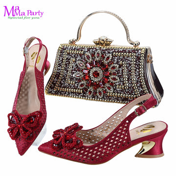 Women’s Italian Shoes & Bag Set – Wine Color Low Heels, Comfortable Wedding Shoes