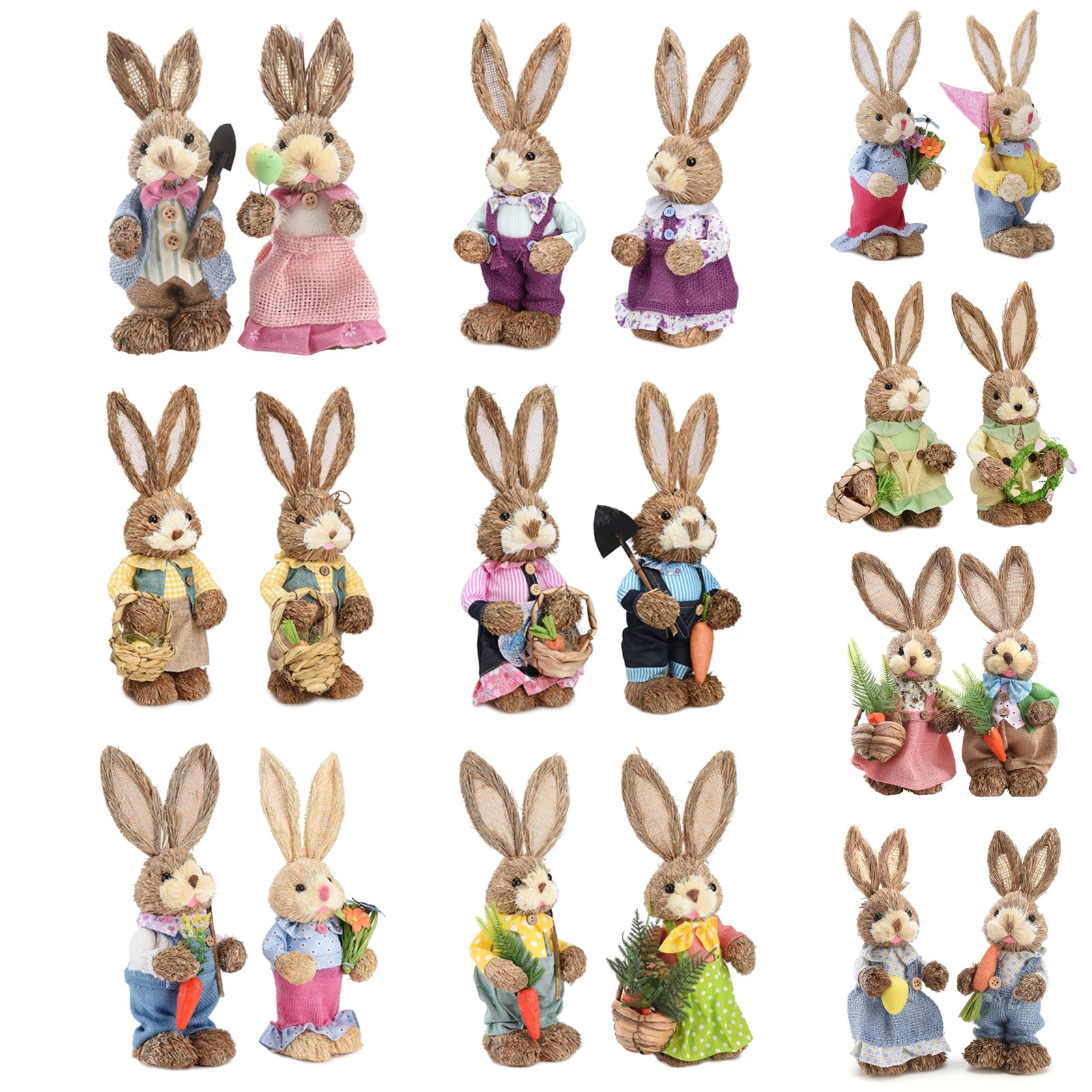 Straw Easter Bunny Ornament Set - Blingy Bag LLC