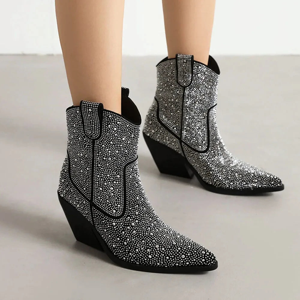 Retro Pointed Chunky Boots - Blingy Bag LLC