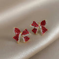 Red Crystal Bow Stud Earrings - Blingy Bag LLC