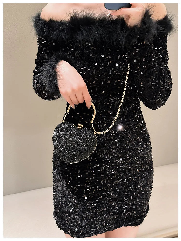 2024 Luxury Diamond Inlay Heart Shape Crystal Clutch Purse Stones Evening Wedding Party Shoulder Bag Rhinestone Clutches Bags - Blingy Bag LLC