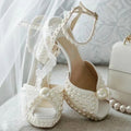 Beaded Pearl Fish Mouth High Heels - Blingy Bag LLC