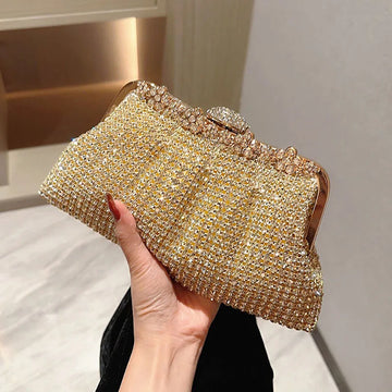 Bling Rhinestone Evening Bag Luxury Dress Clutch Wedding Bride Hand Bag Shiny Designer Party Pleated Dinner Long Purse XA764H - Blingy Bag LLC