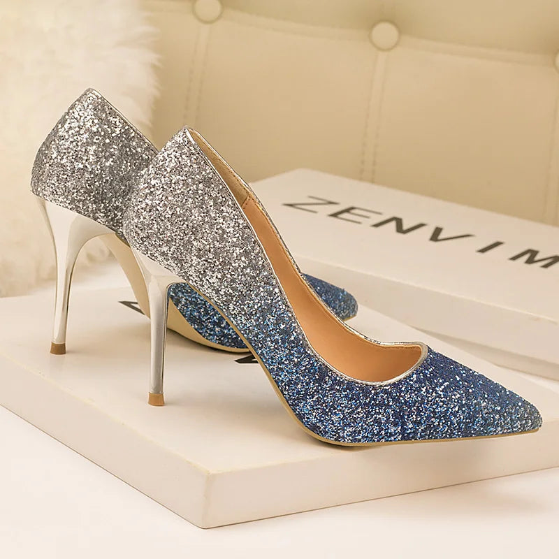 Gradient Glitter High Heels - Blingy Bag LLC