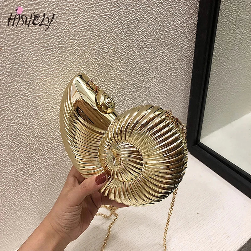 Conch Shell Acrylic Clutch – Women’s Crossbody, Shoulder & Messenger Bag with Metal Chain
