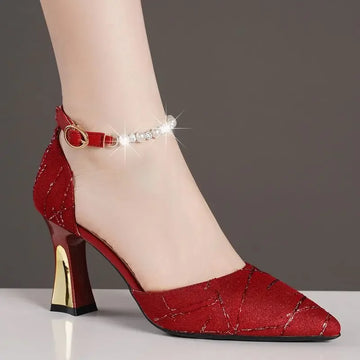 Beaded Pointed Toe High Heels – Women’s Luxury Mary Jane