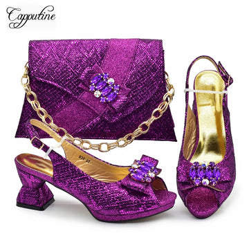 Magenta Women’s Shoes & Bag Set – Luxury African High Heel Sandals with Matching Clutch