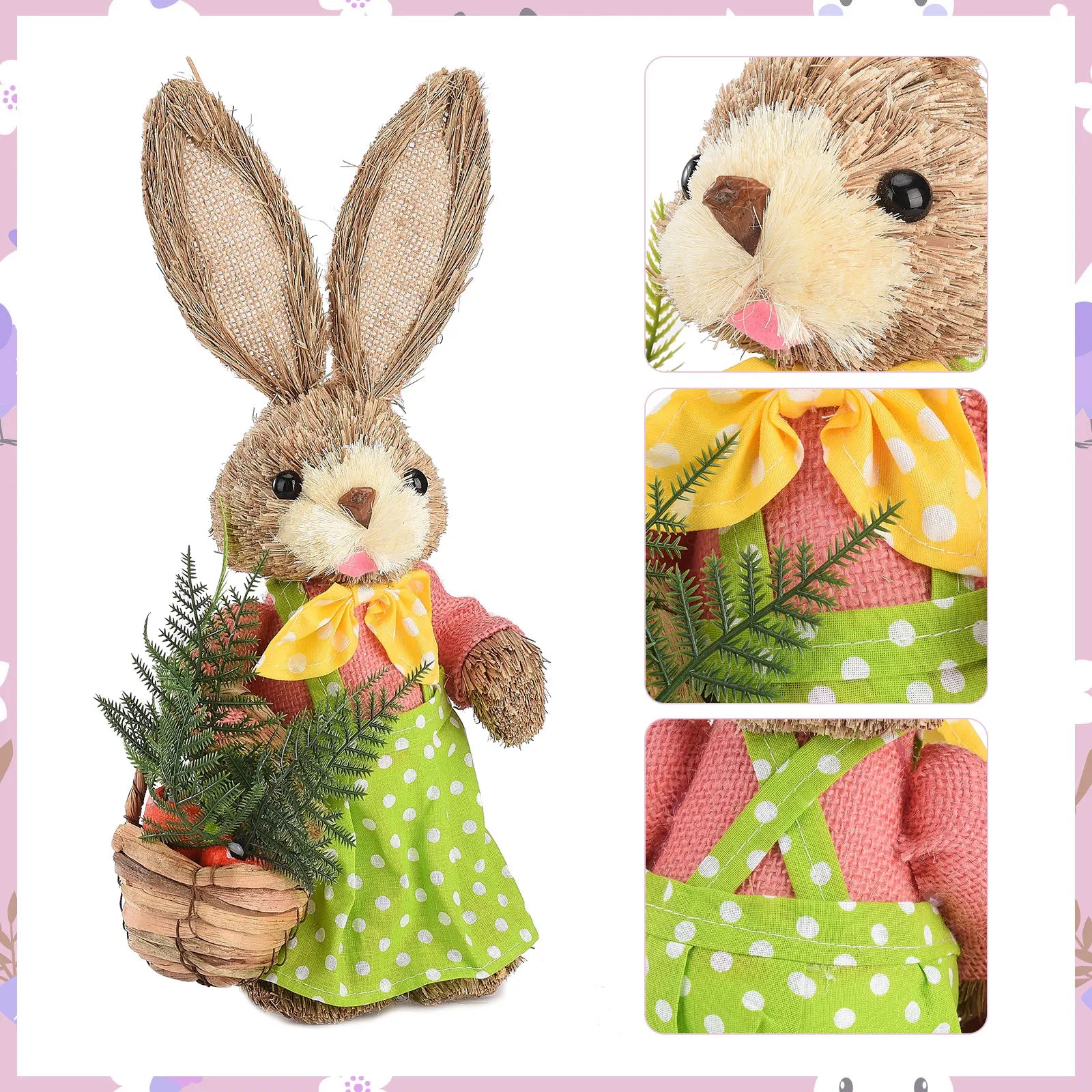 Straw Easter Bunny Ornament Set - Blingy Bag LLC