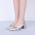 Shiny Mid Heel Slip-On Shoes - Blingy Bag LLC