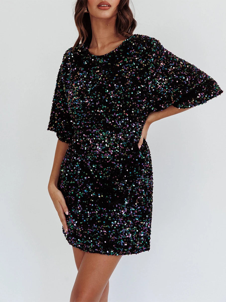 Sparkly Open-Back Loose Dress - Blingy Bag LLC