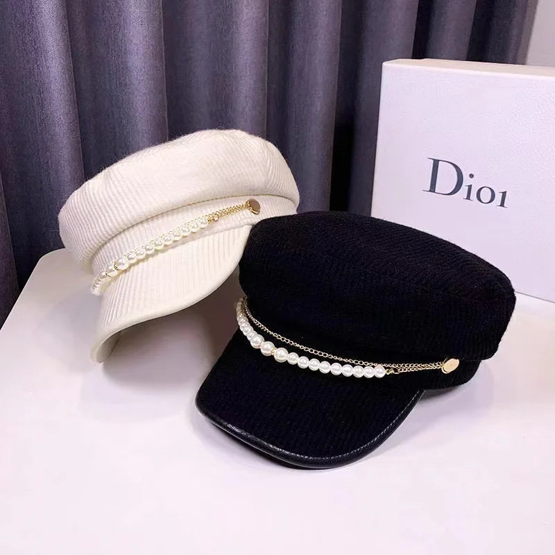 Winter Pearl Chain Beret Hat - Blingy Bag LLC