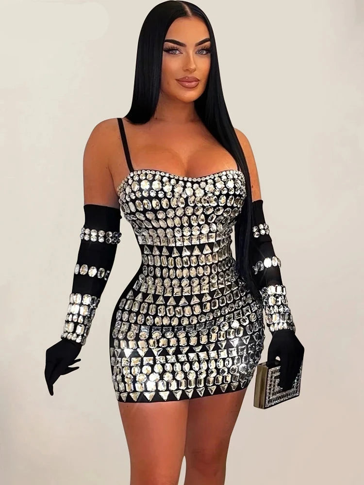 Diamond Bodycon Mini Dress - Blingy Bag LLC