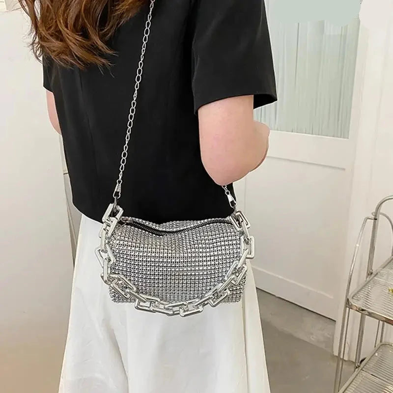 Silver Bling Chain Handle Bag - Blingy Bag LLC