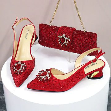 Red Pointed Toe Thin Heels & Matching Bag Set