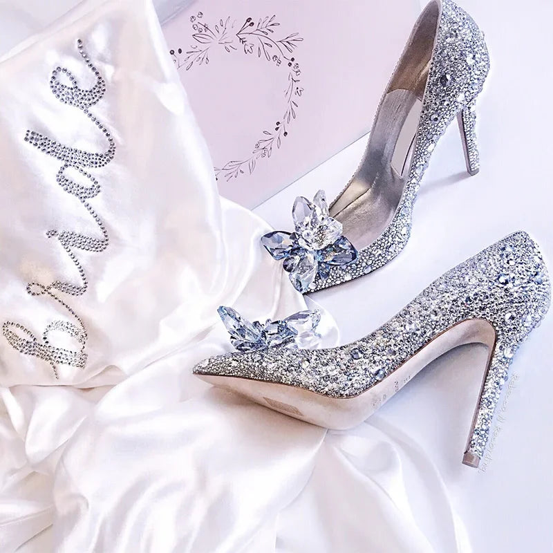 Cinderella Pointed Crystal Heels - Blingy Bag LLC