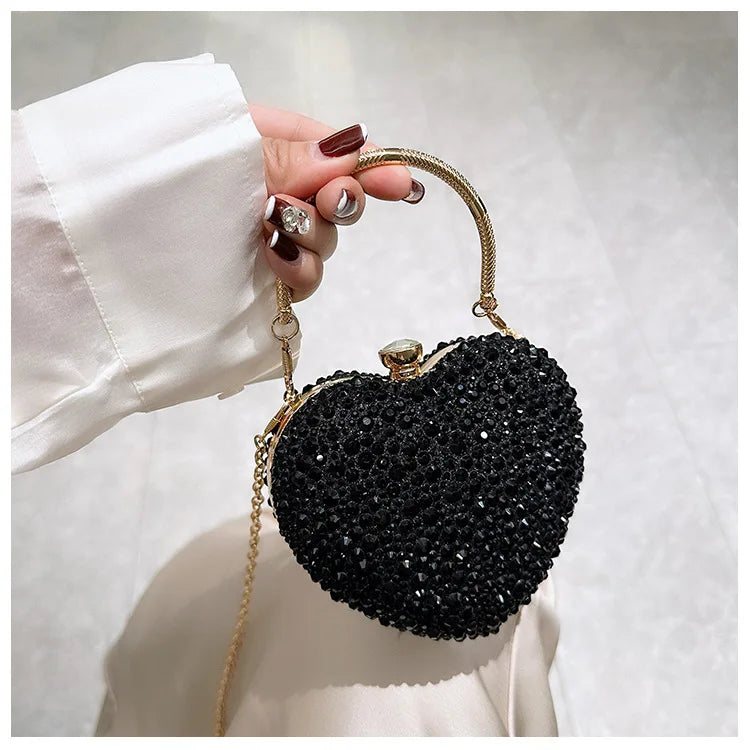 2024 Luxury Diamond Inlay Heart Shape Crystal Clutch Purse Stones Evening Wedding Party Shoulder Bag Rhinestone Clutches Bags - Blingy Bag LLC