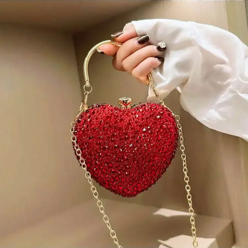 2024 Luxury Diamond Inlay Heart Shape Crystal Clutch Purse Stones Evening Wedding Party Shoulder Bag Rhinestone Clutches Bags - Blingy Bag LLC