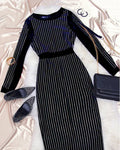 High-Waist Sequin Striped Dress - Blingy Bag LLC