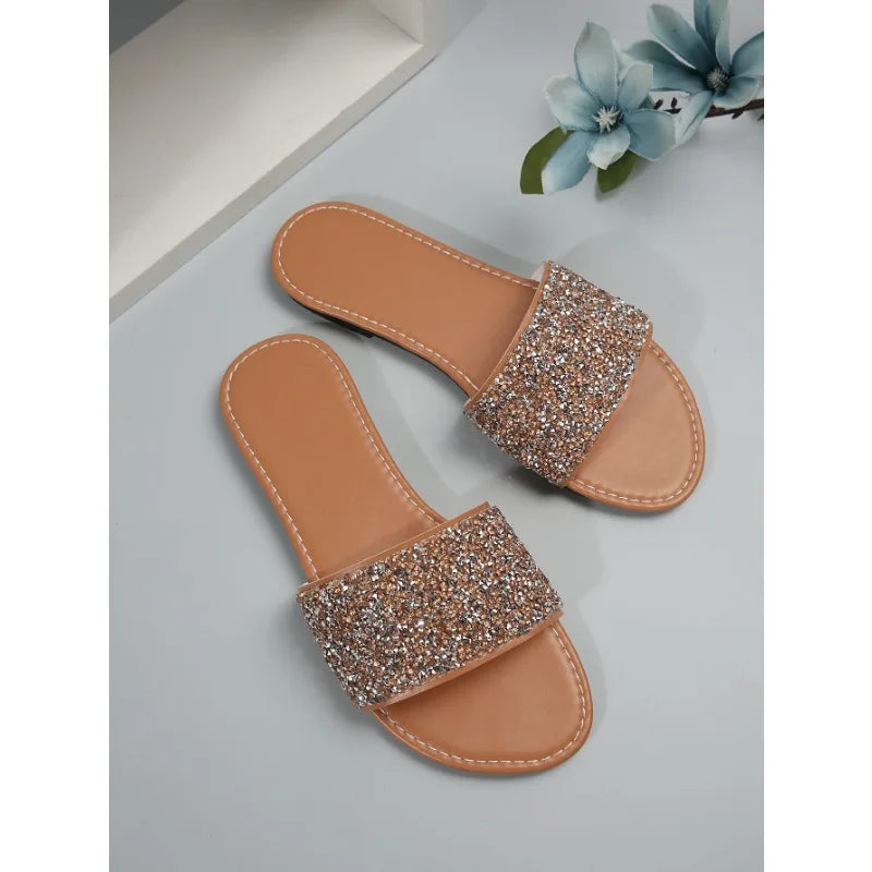 Glitter Summer Flat Slippers - Blingy Bag LLC