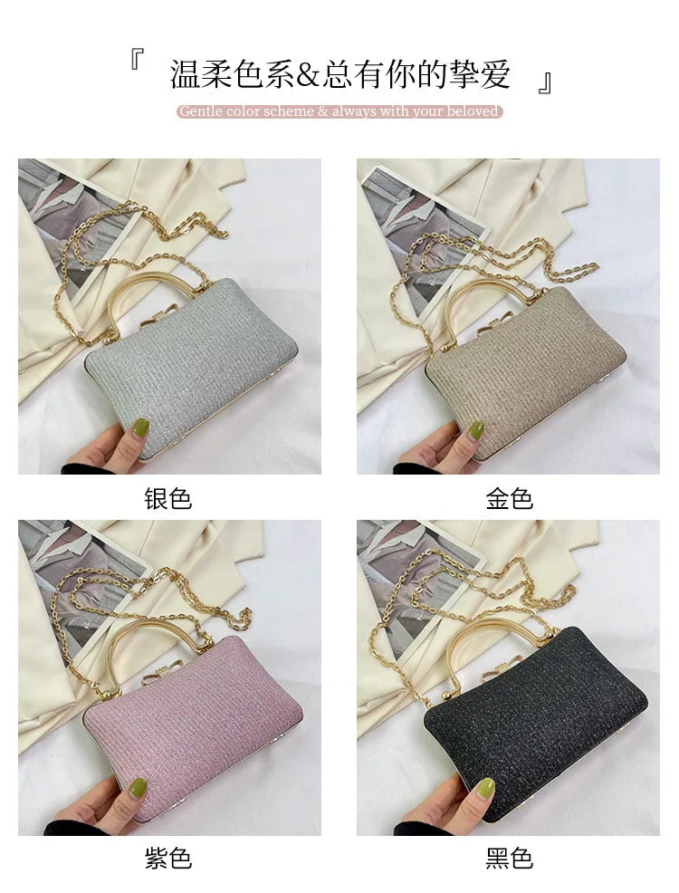 Chic Glitter Sequins Diamond Clutch Handbag Women Metal Top Handle PU Leather Square Rhinestone Messenger Purse Chain Bag Box - Blingy Bag LLC