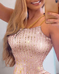 Pink Sequined Sexy Mini Dress - Blingy Bag LLC