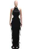 Halter Glitter Lace-Up Long Dress - Blingy Bag LLC