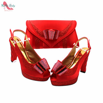 Red Elegant Style Women Shoes Matching Hand Bag Set