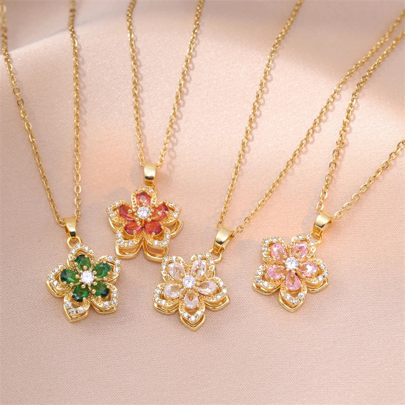 Rotating Flower Pendant Necklace - Blingy Bag LLC