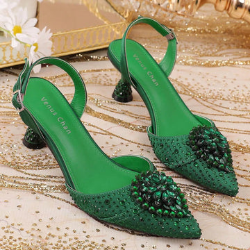 2026 Green Rhinestone High Heels – Pointed Toe Party Pumps