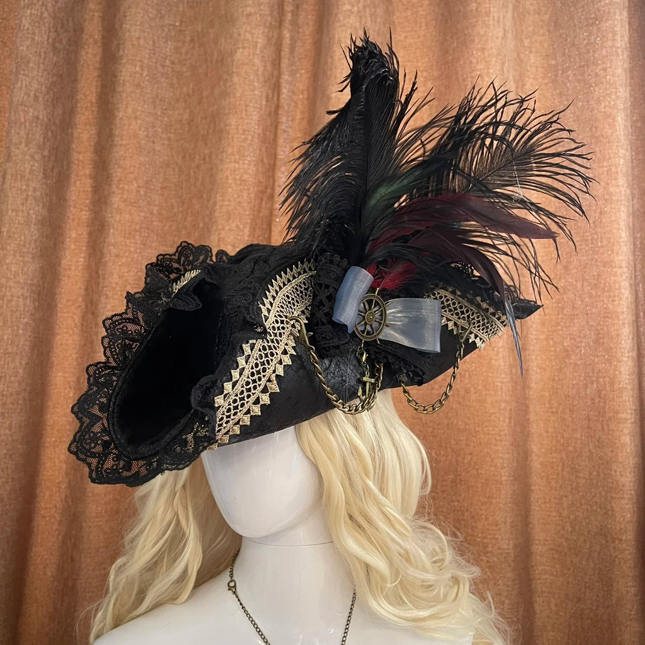 Adult Pirate Captain Hat – Feather Royal Court Top Hat for Halloween, Christmas & Cosplay Parties