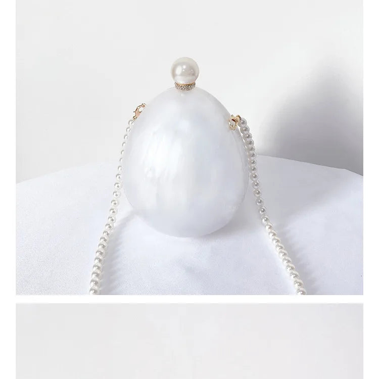 Pearl White Marble Oval Acrylic Box Clutches Purse Evening Bags Wedding Rhinestone Handbags Bridal PVC Female  Mini Purses Bag - Blingy Bag LLC