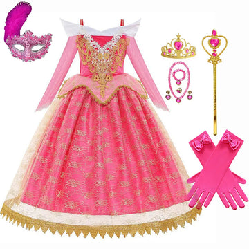 Halloween Aurora Dress – Girls Sleeping Beauty Princess Costume with Lace, Autumn & Winter