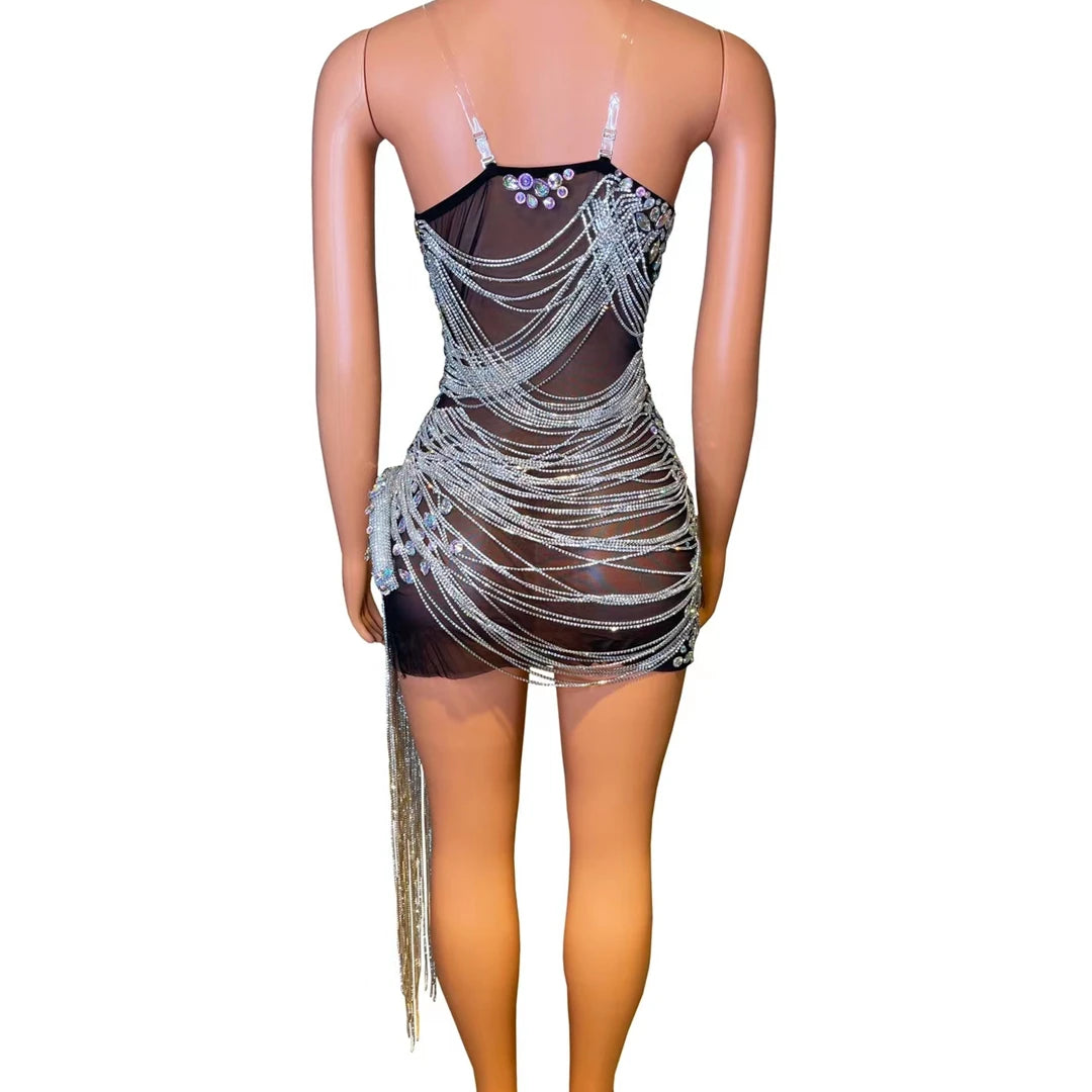 Bling Diamond Fringe Sexy Dress - Blingy Bag LLC