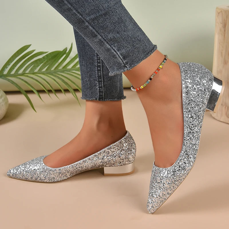 Low Heel Shiny Pointed Shoes - Blingy Bag LLC