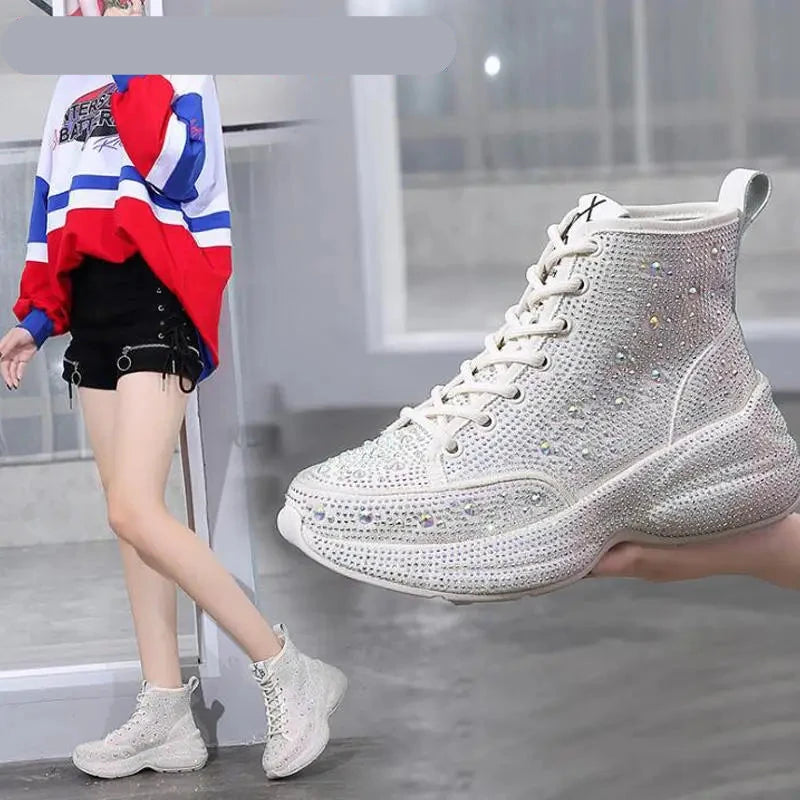 Thick Sole Rhinestones Boots - Blingy Bag LLC