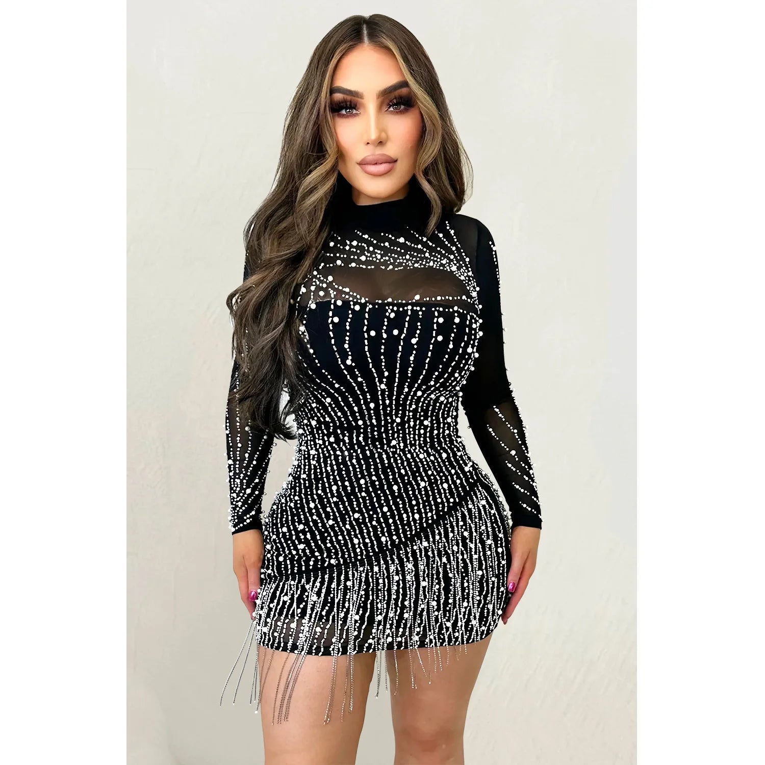 Diamond Mesh Mini Bodycon Dress - Blingy Bag LLC