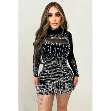 Diamond Mesh Mini Bodycon Dress - Blingy Bag LLC