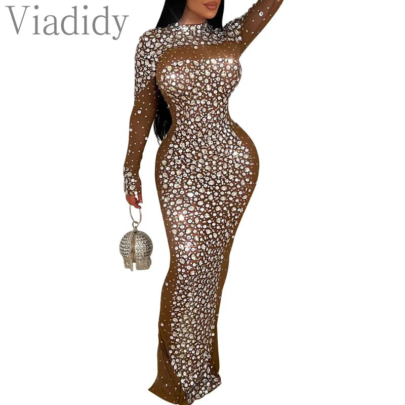 Women Sexy See Through Sheer Mesh Rhinestone