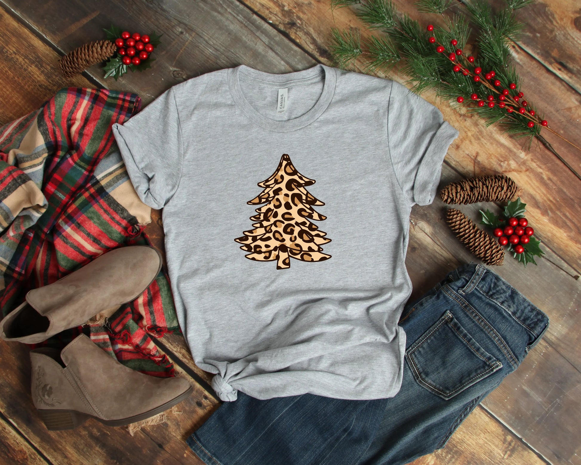 Leopard Christmas Tree Shirt, Christmas Shirts - Blingy Bag LLC