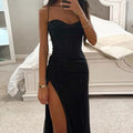 Sleeveless Shiny Evening Dress - Blingy Bag LLC