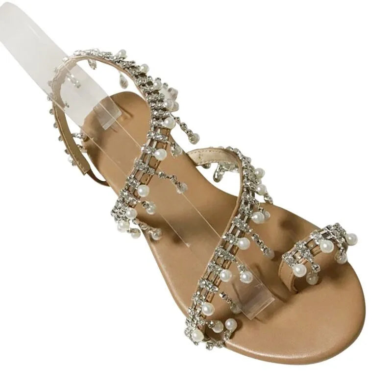 Pearl Ankle Strap Sandals - Blingy Bag LLC