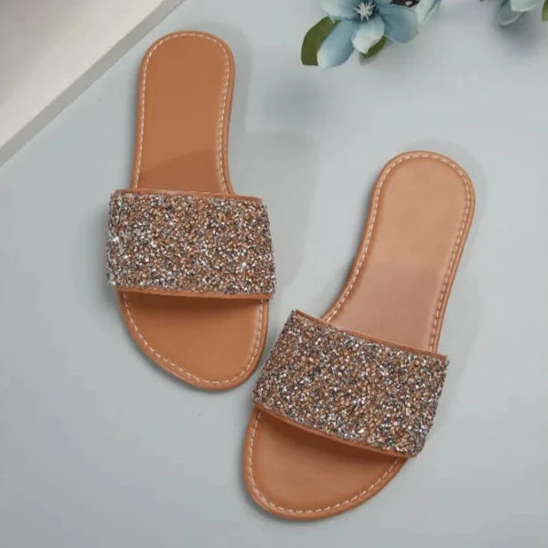 Glitter Summer Flat Slippers - Blingy Bag LLC