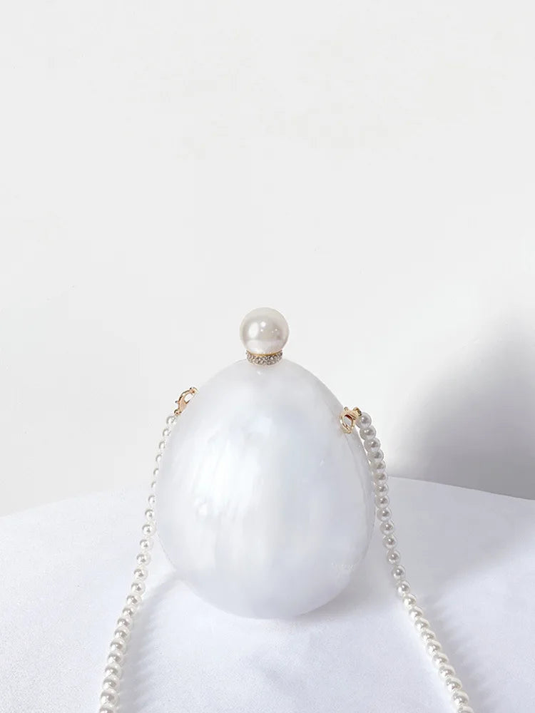 Pearl White Marble Oval Acrylic Box Clutches Purse Evening Bags Wedding Rhinestone Handbags Bridal PVC Female  Mini Purses Bag - Blingy Bag LLC